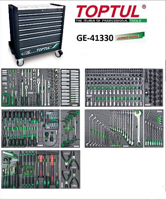 Тележка инструментальная Jumbo 7 ящиков с набором инструментов 413 предметов TOPTUL GE-41330