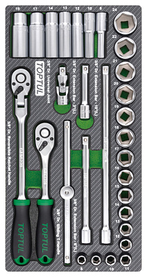 Набор головок и аксессуаров 3/8", 30 пр. в мягком ложементе TOPTUL  GEA3005